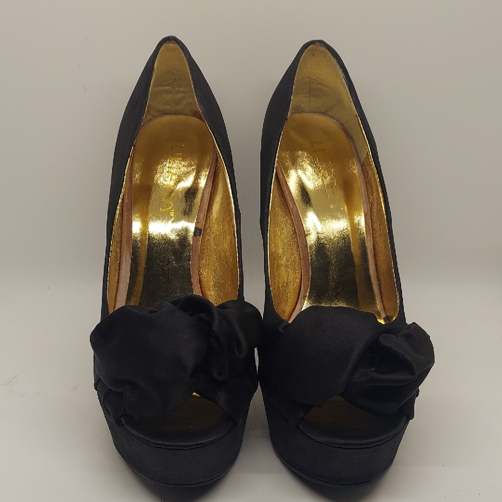 LILIANA Gossip-1 Elegant Black Peep-Toe Heels Women's Size 6.5